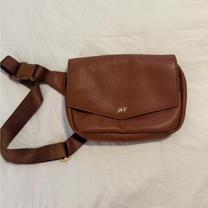 Brown Leather Crossbody Belt Bag with Gold Logo